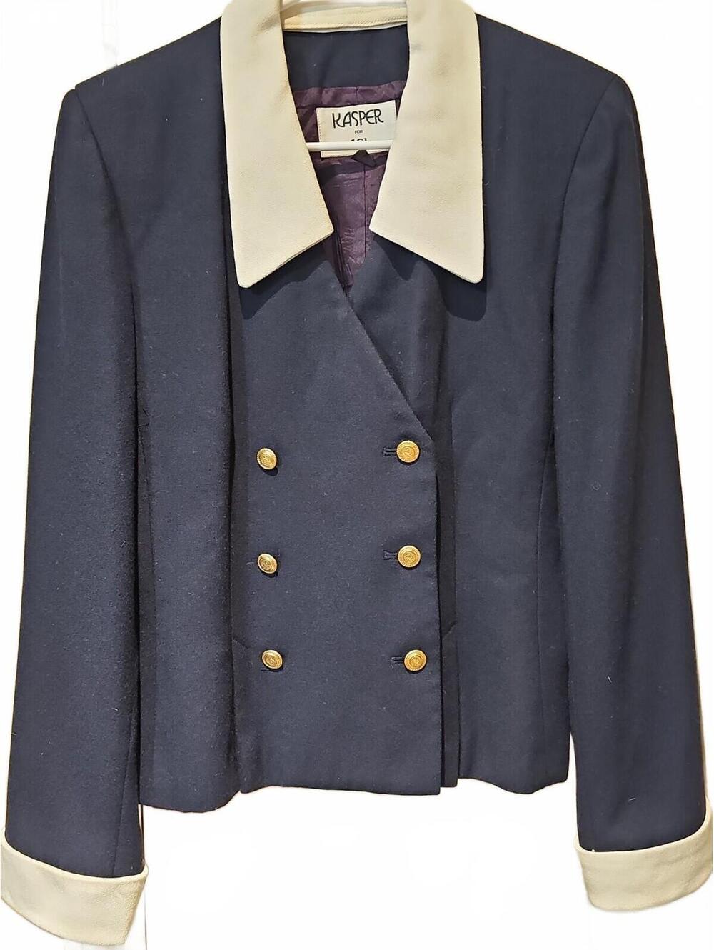 Kaspar ASL Double Breasted Blazer Vtg Blue Jacket Lined Shoulder Pads Size 8